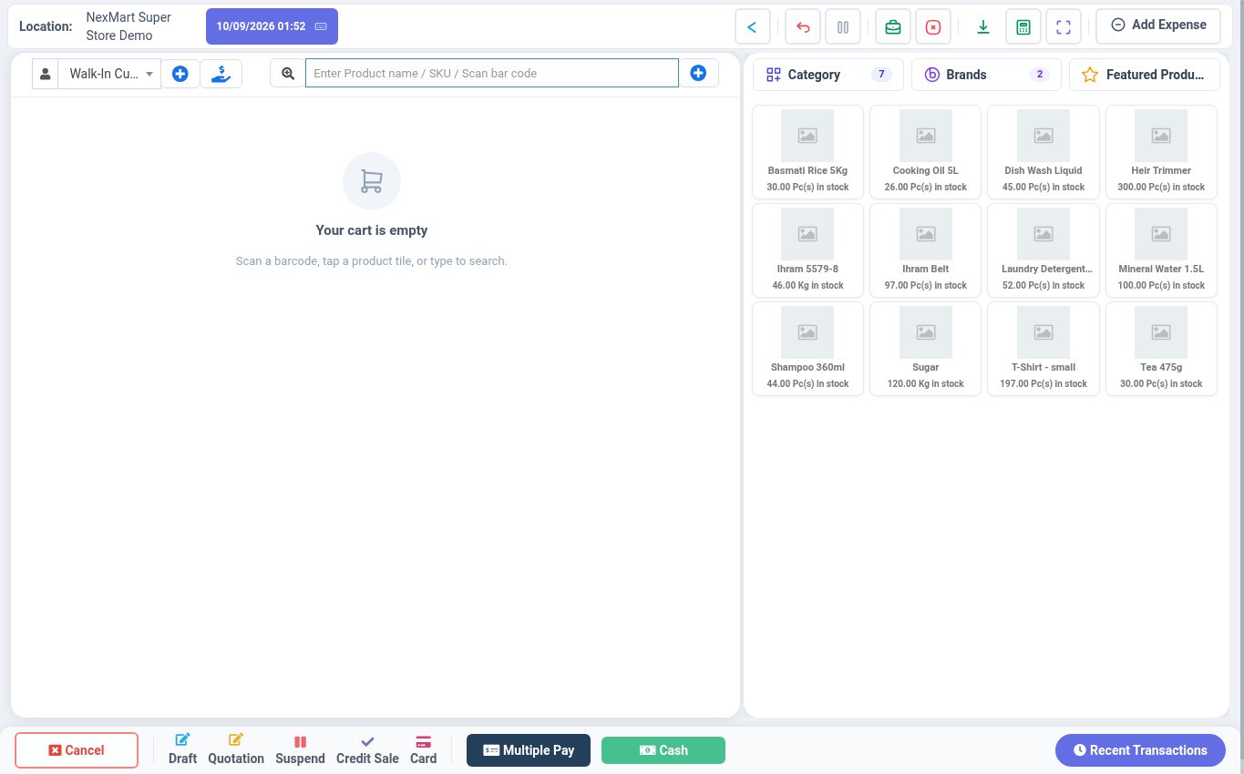 Real NexZion POS sales register screenshot from public sample demo